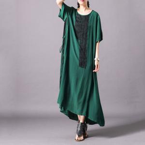 Black Patchwork Sashes Short Sleeve Dress Comfy Silk Casual Dress