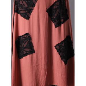 Black Square Applique  Silk Dress Soft Loose Belted Dress