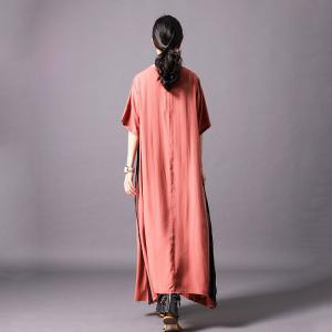 Black Square Applique  Silk Dress Soft Loose Belted Dress