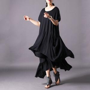 Solid Color Short Sleeve Summer Dress Loose Cascading Ruffle Dress