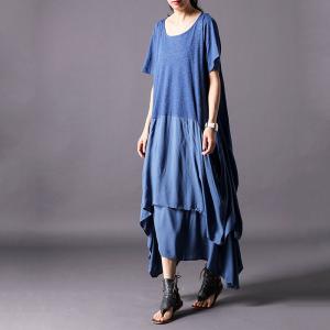 Solid Color Short Sleeve Summer Dress Loose Cascading Ruffle Dress