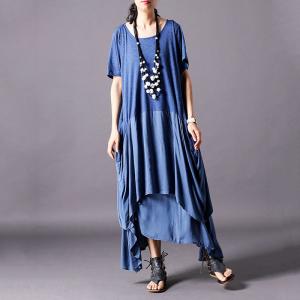 Solid Color Short Sleeve Summer Dress Loose Cascading Ruffle Dress