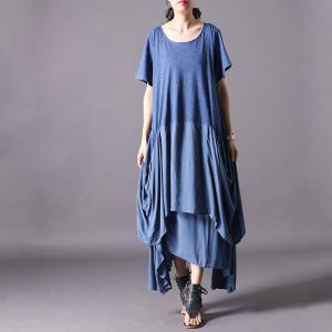 Solid Color Short Sleeve Summer Dress Loose Cascading Ruffle Dress