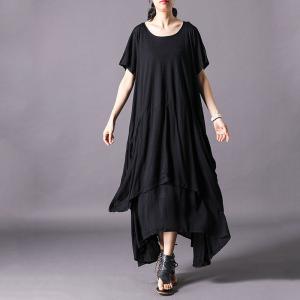 Solid Color Short Sleeve Summer Dress Loose Cascading Ruffle Dress