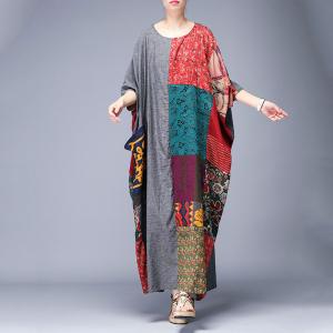 Beautiful Patchwork Plus Size Crochet Dress Flared Floral Caftan