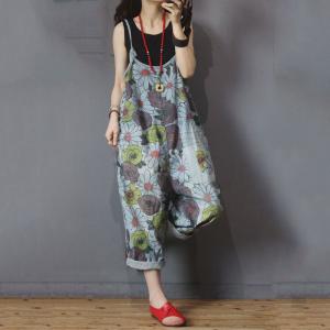 Casual Style Printed Cotton Overalls Loose Womans Slip Dungarees