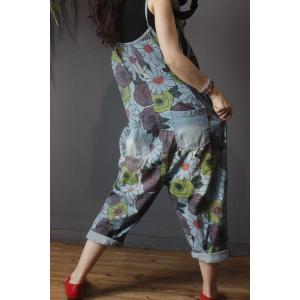 Casual Style Printed Cotton Overalls Loose Womans Slip Dungarees