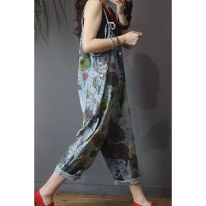 Casual Style Printed Cotton Overalls Loose Womans Slip Dungarees