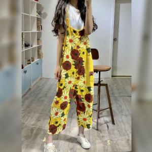 Casual Style Printed Cotton Overalls Loose Womans Slip Dungarees