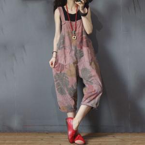 Banana Leaf Printed Summer Dungarees Cotton Korean Overalls for Woman