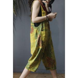 Banana Leaf Printed Summer Dungarees Cotton Korean Overalls for Woman