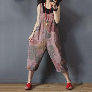 Banana Leaf Printed Summer Dungarees Cotton Korean Overalls for Woman