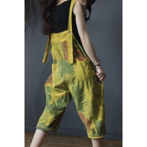 Banana Leaf Printed Summer Dungarees Cotton Korean Overalls for Woman