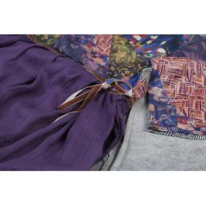 V-Neck Purple Empire Waist Dress Vintage Printed Loose Wrap Dress