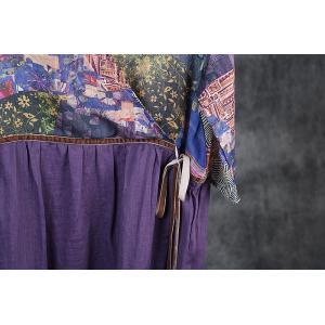 V-Neck Purple Empire Waist Dress Vintage Printed Loose Wrap Dress