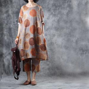 Classical Polka Dot Loose Tunic with Casual Copped Pants