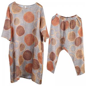 Classical Polka Dot Loose Tunic with Casual Copped Pants