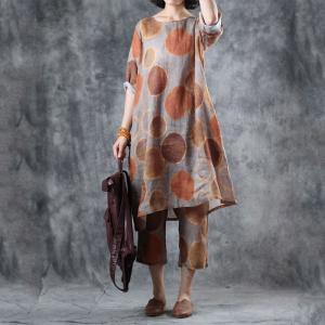 Classical Polka Dot Loose Tunic with Casual Copped Pants