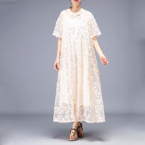 High-End Jacquard Lace Dress High-Waisted Beautiful Shirt Dress with A Long Camisole