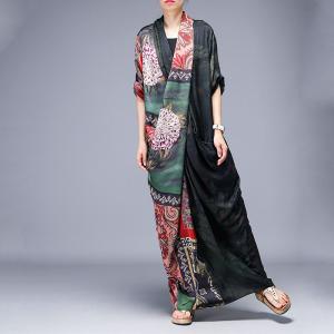 Beautiful Vintage Printed Folk Dress Maxi Designer Dress with Back Slits Details