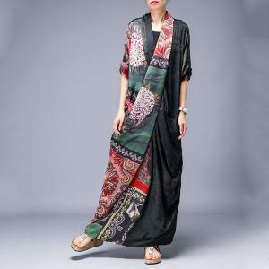 Beautiful Vintage Printed Folk Dress Maxi Designer Dress with Back Slits Details