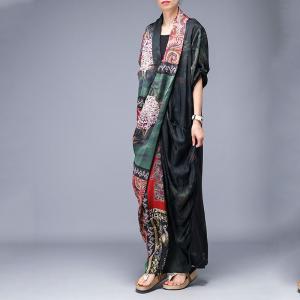 Beautiful Vintage Printed Folk Dress Maxi Designer Dress with Back Slits Details