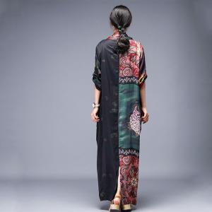 Beautiful Vintage Printed Folk Dress Maxi Designer Dress with Back Slits Details