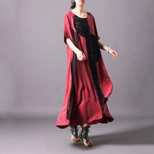 Black Applique Crew Neck Dress Summer Asymmetrical Breathable Silky Dress