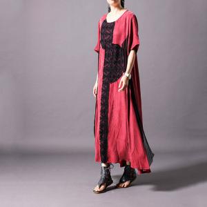 Black Applique Crew Neck Dress Summer Asymmetrical Breathable Silky Dress