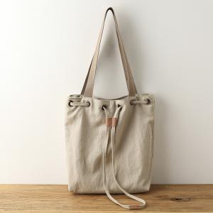 Simple Design Cotton Linen Bucket Bag Womans Casual Drawstring Bag