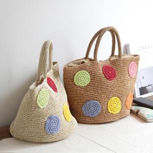 Boho Chic Circle Patchwork Straw Bag Summer Beach Handbag for Woman