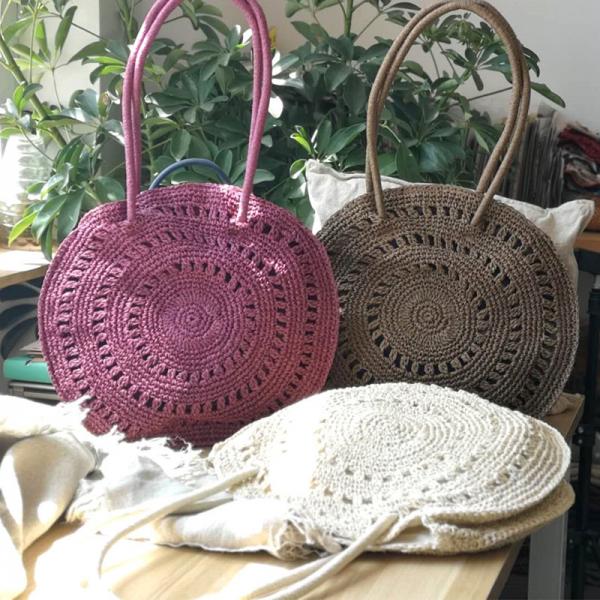 Beach Fashion Straw Crochet Bag Handmade Round Handbag