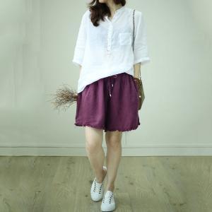 Beach Fashion Linen Shorts Summer Wide Leg Frayed Shorts