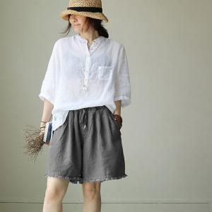 Beach Fashion Linen Shorts Summer Wide Leg Frayed Shorts