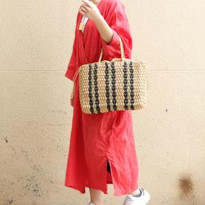 Bohemian Style Contrasting Striped Straw Bag Handmade Crochet Handbag