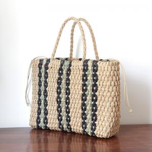 Bohemian Style Contrasting Striped Straw Bag Handmade Crochet Handbag