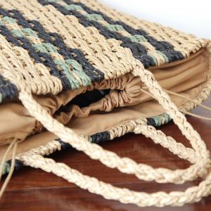 Bohemian Style Contrasting Striped Straw Bag Handmade Crochet Handbag