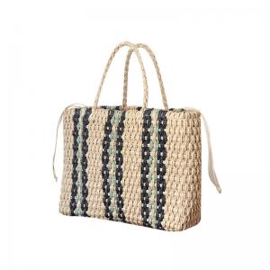 Bohemian Style Contrasting Striped Straw Bag Handmade Crochet Handbag