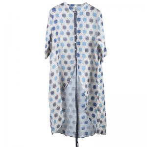 Blue Square Irregular Designer Blouse Loose Tied Ladies Shirt