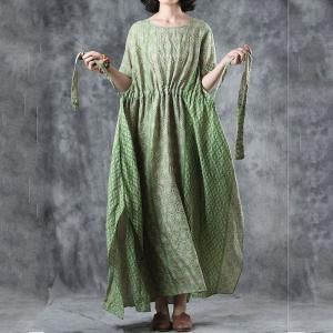 Empire Waist Green Wrap Dress Flare Beautiful Slit Dress