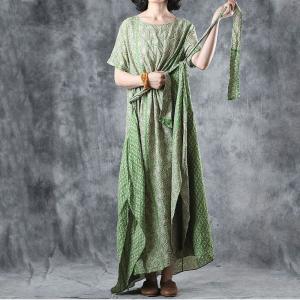 Empire Waist Green Wrap Dress Flare Beautiful Slit Dress