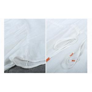 V-Neck Ramie White Dress Half Sleeve Maxi Drawstring Dress