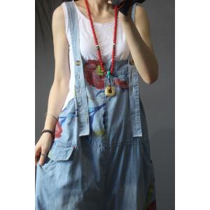 Flowers Printed Baggy One Piece Jeans Loose Ripped Overalls