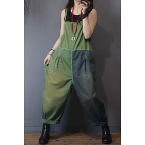 Contrasting Colors Plus Size Jean Jumpsuits Summer Cotton Slip Overalls