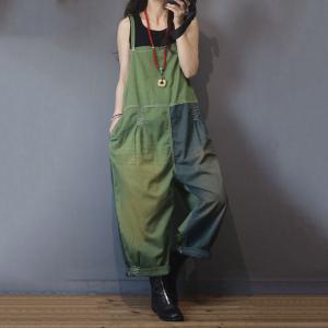 Contrasting Colors Plus Size Jean Jumpsuits Summer Cotton Slip Overalls