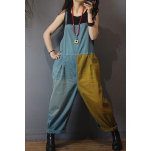 Blue Contrast Summer Slip Dungarees Cotton Casual Jumpsuits