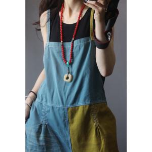 Blue Contrast Summer Slip Dungarees Cotton Casual Jumpsuits