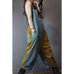 Blue Contrast Summer Slip Dungarees Cotton Casual Jumpsuits