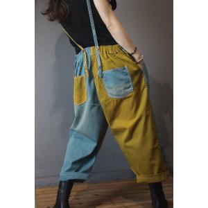 Blue Contrast Summer Slip Dungarees Cotton Casual Jumpsuits