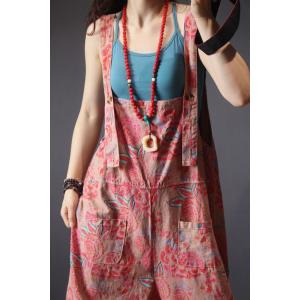 Loose-Fitting Pink Printed Overalls Cotton Summer One Piece Pants